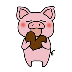 バレンタインのチョコレートを食べるぶた