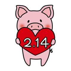 バレンタインデーの日付を持っているぶた