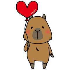 ハートの風船を持っているカピバラ