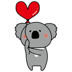 ハートの風船を持っているコアラ
