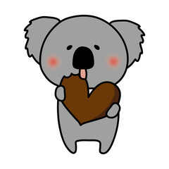 バレンタインのチョコレートを食べるコアラ