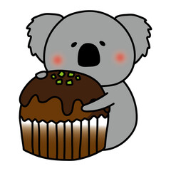 大きなカップケーキを持っているコアラ