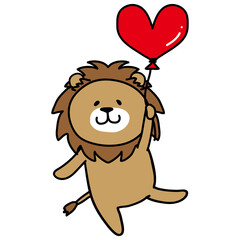 ハートの風船を持っているライオン