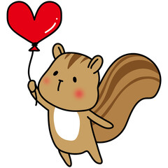 ハートの風船を持っているリス