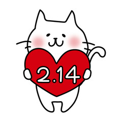 バレンタインデーの日付を持っている白い猫