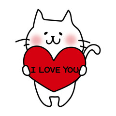 アイラブユーのハートを持っている白い猫