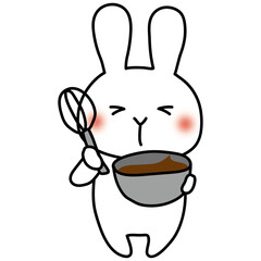 バレンタインのチョコレートを作る白いうさぎ
