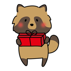 プレゼントを渡すタヌキ