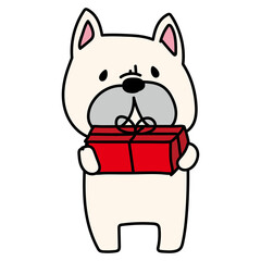 プレゼントを渡すフレンチブルドッグ