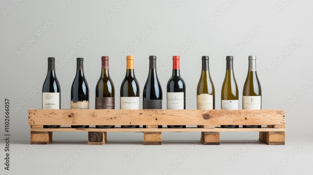 Poster assorted wine bottles on a wooden pallet display
