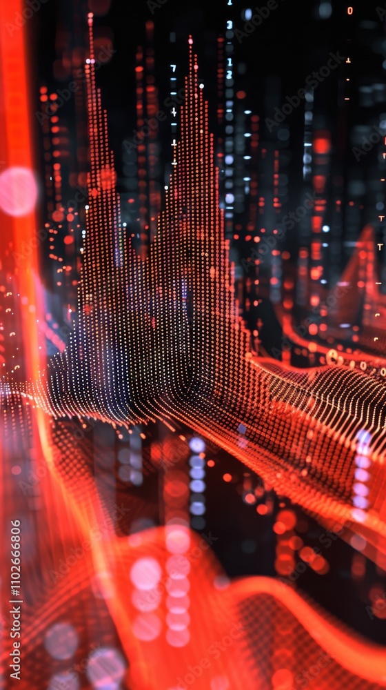 Aufkleber a futuristic cyber landscape with red and black data waves flowing across the scene, representing dy