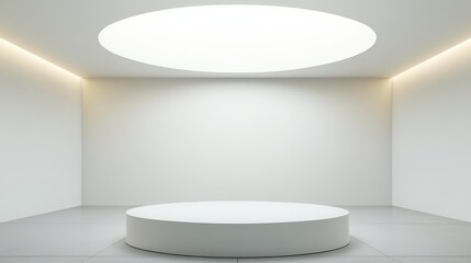 Minimalist White Room Displaying Circular Platform