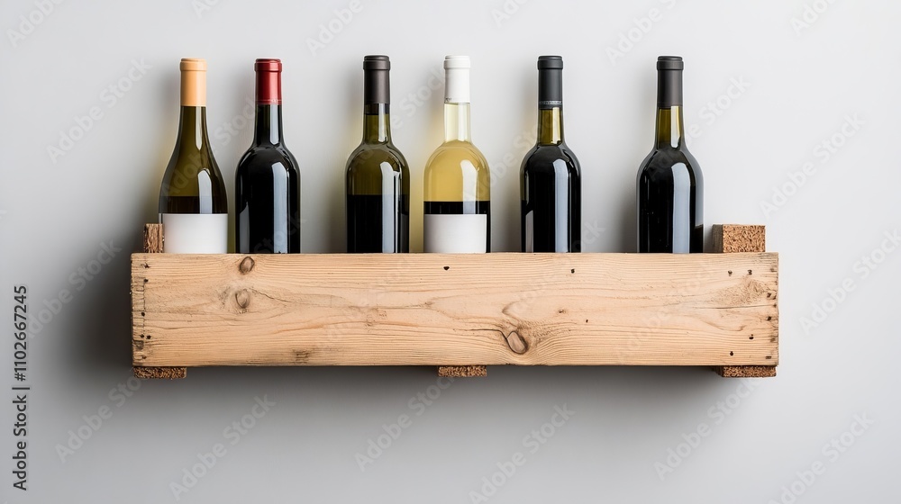Poster elegant display of assorted wine bottles on shelf