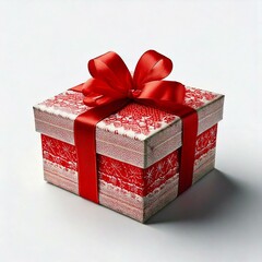 Christmas gift box wrapped with ribbon, isolated on white background