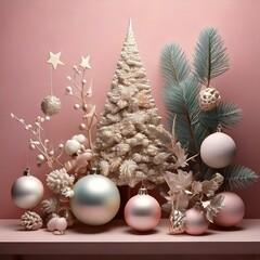 pastel pink cute christmas tree holiday decoration 