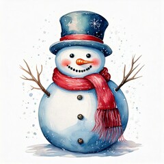 Adorable Snowman with Hat and Scarf | Christmas Decoration Isolated on White Background"