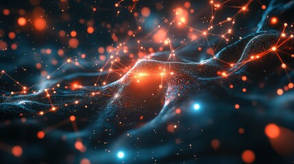 Abstract visualization of interconnected particles and waves.