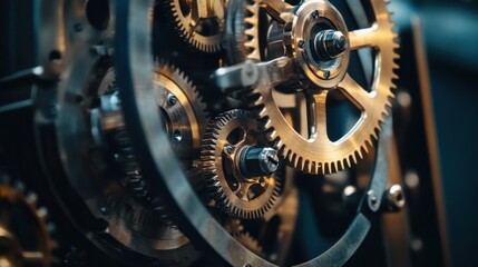 Close-up of intricate metallic gears in a mechanical assembly.