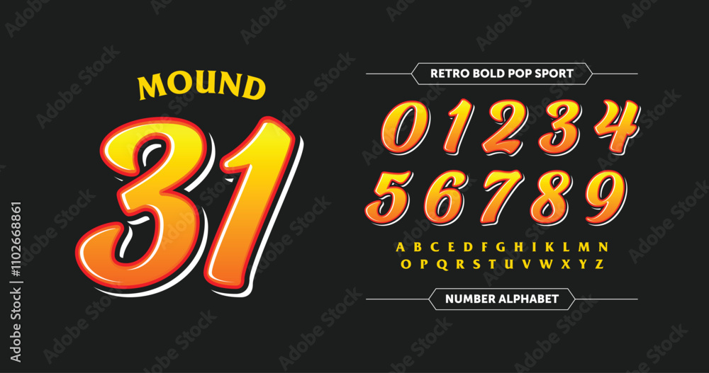Poster mound 31: bold red-yellow gradient numbers on an orange-red background. dynamic and eye-catching for
