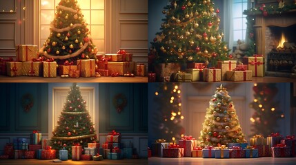 Festive presents stacked high under a brilliantly decorated Christmas tree, creating a scene of anticipation and joy.