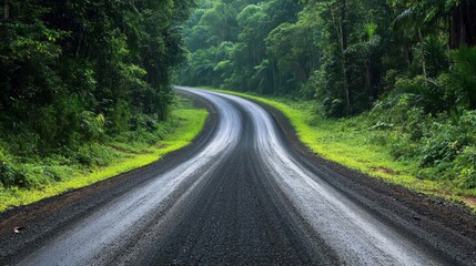 Serene Winding Road Through Lush Green Forest