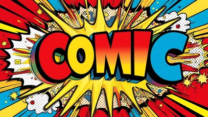 Colorful comic book style "COMIC" word art with dynamic burst effect.