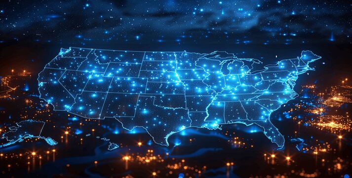 United States Map Glowing Blue Digital Network Connections