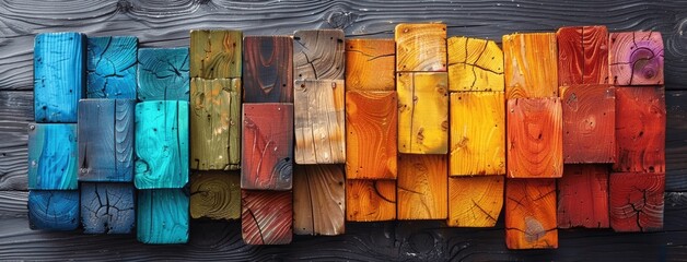 Colorful Wooden Blocks Abstract Background in Rainbow Palette