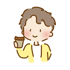 コーヒーを持っているゆるくて可愛い男の子