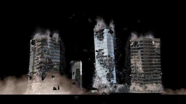 Buildings collapsing during earthquake 