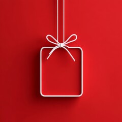 Minimalist White Gift Tag on Red Background with Bow and Shadow Festive Design