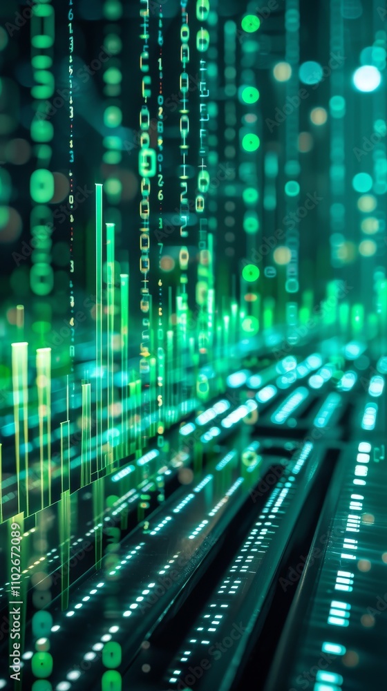 Aufkleber a sleek futuristic scene with glowing green data streams flowing along digital pathways, representin