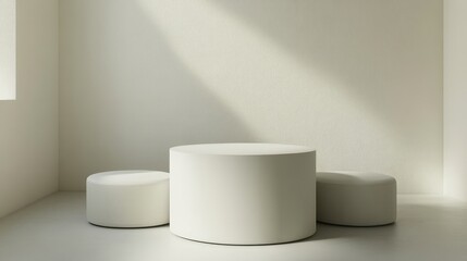 Minimalist White Cylinders Against a Textured Wall