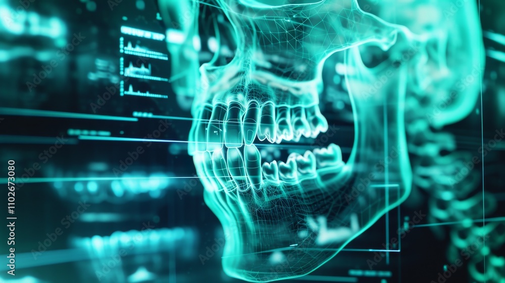 Poster a vibrant 3d depiction of a human skull illuminated by glowing neural pathways, symbolizing advanced
