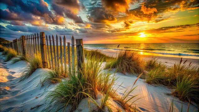 Florida Beach Sand Fence Sea Oats Urban Exploration Photography - Coastal Dune Landscape