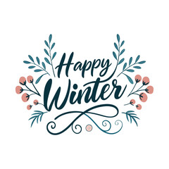 Obraz premium happy winter text vector illustration