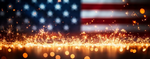 US Flag Bokeh Lights and Sparklers Celebration for Fourth of July Independence Day Background