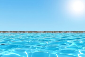 A luxurious aqua swimming pool scene, with rippling water reflecting the clean blue sky