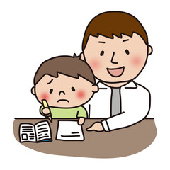 息子に勉強を教えるパパ