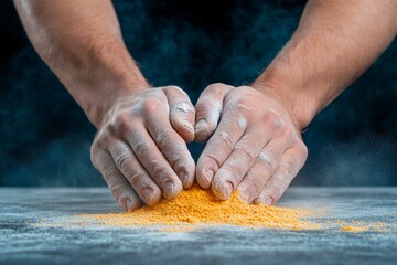 A powerlifter chalking up their hands before a massive lift, surrounded by intense energy in a gym