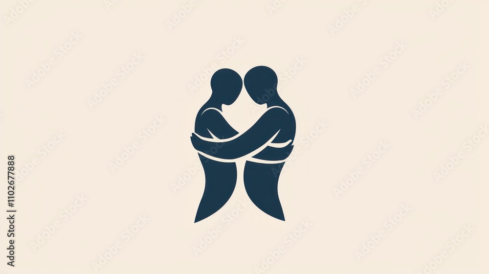 Poster a simple, minimalist icon representing a hug, featuring two figures in an embracing position.