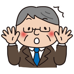 驚いている茶色いスーツを着た眼鏡のおじさん