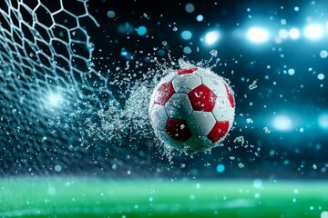 Fototapeta premium A soccer goalie diving to make a spectacular save, the ball inches from their gloves