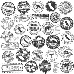 Obraz premium San Diego, CA, USA Set of Stamps. City Travel Marks. Made In Product. Design Seals Old Style Insignia.
