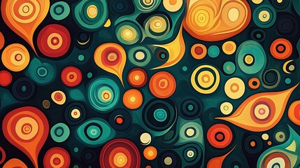 Fototapeta premium Vibrant abstract pattern showcasing swirling shapes and circles in a harmonious blend of colors, creating a captivating visual experience of rhythm and flow