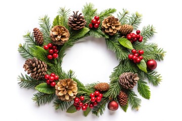 Fototapeta premium Christmas Flat Lay Frame: Natural Winter Wonderland Decor, Festive Wreath, Holiday Background