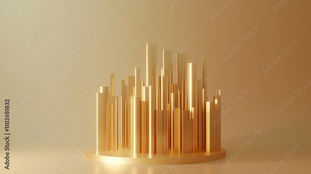 Aufkleber a luxurious 3d rendering of a golden cityscape, featuring tall sleek columns on a smooth surface. th
