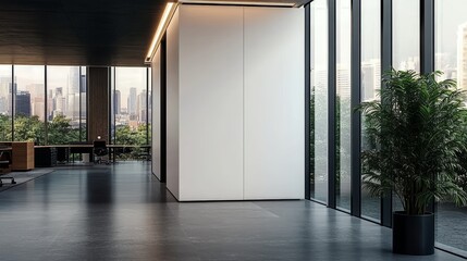 Modern Office Space Minimalist Design Natural Light Corporate Branding Mockup Template