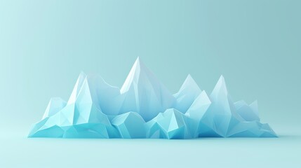 Abstract digital rendering of low-poly ice-like mountains in light blue tones, set against a smooth gradient background. Perfect for conceptual designs, technology, or cold-themed projects. AI