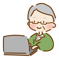 パソコンの操作をするおじいさん